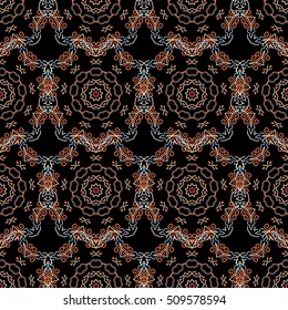 Damask seamless floral pattern in blue and brown colors. Vector illustration.