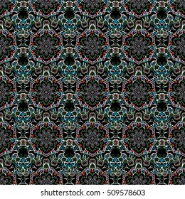 Damask seamless floral pattern in blue colors. Vector illustration.
