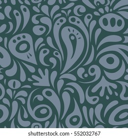 Damask seamless floral pattern in blue and neutral colors. Vector illustration.