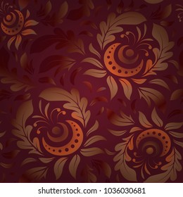 Damask seamless floral pattern in brown, orange and red colors. Vector illustration.