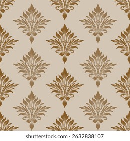 Damask seamless floral pattern, brown and light brown ornament, vector illustration elegant for textile, wall paper, bedding, curtains, cushion cover, rug, scarf, upholstery fabric, vintage design