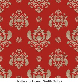 Damask seamless floral pattern, brown and red, vintage design, vector illustration elegant for textile, wall paper, curtains, cushion cover, rug, upholstery fabric, bedding, scarf, Baroque style