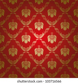 Damask seamless floral pattern. Flowers on a red background. EPS 10