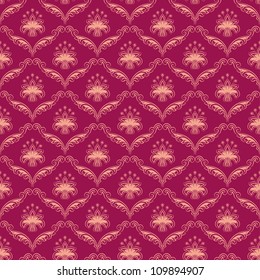 Damask seamless floral pattern. Flowers on a red background.