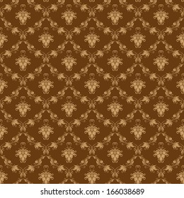 Damask seamless floral pattern. Flowers on a brown background. Vector illustration.