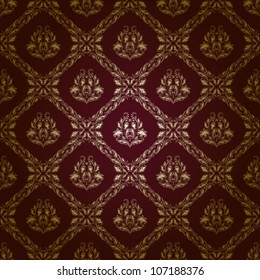 Damask seamless floral pattern. Gold flowers on a brown background. EPS 10