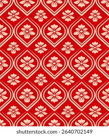Damask seamless floral pattern, gold and red ornamental, vintage and luxury, vector illustration elegant for textile, wall paper, curtains, cushion cover, rug, bedding. scarf, upholstery fabric