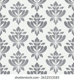 Damask seamless floral pattern, gray and light gray color, vector illustration elegant for textile design, wall paper, bedding, curtains, cushion cover, scarf, rug, upholstery fabric, decoration