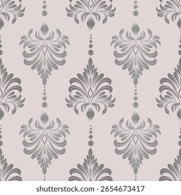 Patrón floral sin fisuras de damasco, color gris, diseño vintage, Ilustración vectorial elegante para textiles, papel de pared, cortinas, funda de cojín, tela de tapicería, alfombra, bufanda, moda, barroco, decoración