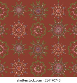 Damask seamless floral pattern in neutral, green and blue colors. Vector illustration.