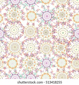 Damask seamless floral pattern in orange and violet colors. Vector illustration.