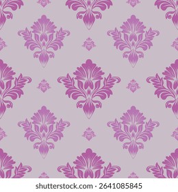 Damask seamless floral pattern, pink color, vector illustration elegant for textile, wall paper, bedding, curtains, cushion cover, rug, scarf, upholstery fabric, vintage design, Baroque style, luxury