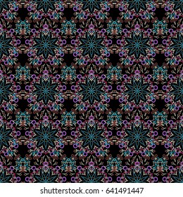 Damask seamless floral pattern in pink and blue colors. Vector illustration.
