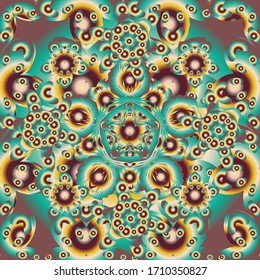 Damascar con un diseño floral transparente en colores violeta, verde y marrón. Decoración elegante vectorial. Papel mural real con flores abstractas.