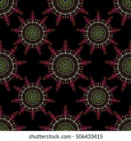 Damask seamless floral pattern in red colors. Vector illustration.