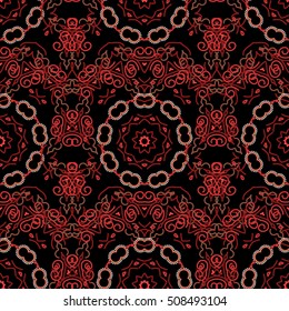 Damask seamless floral pattern in red colors. Vector illustration.