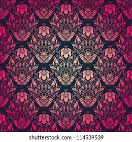 Damask seamless floral pattern. Royal wallpaper. Flowers on a blue background. EPS 10