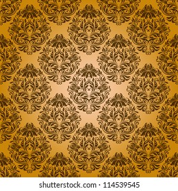 Damask seamless floral pattern. Royal wallpaper. Flowers on a yellow background. EPS 10