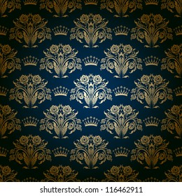 Damask seamless floral pattern. Royal wallpaper. Flowers on a blue background. EPS 10