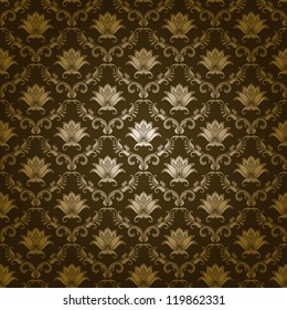 Damask seamless floral pattern. Royal wallpaper. Flowers on a green background. EPS 10