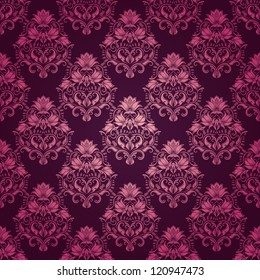 Damask seamless floral pattern. Royal wallpaper. Flowers on a purple background. EPS 10