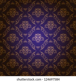 Damask seamless floral pattern. Royal wallpaper. Flowers on a blue background. EPS 10