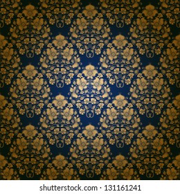 Damask seamless floral pattern. Royal wallpaper. Floral ornaments on a blue background. EPS 10