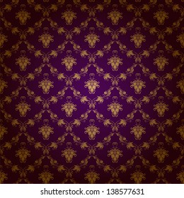 Damask seamless floral pattern. Royal wallpaper. Floral ornaments on a purple background. EPS 10