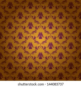Damask seamless floral pattern. Royal wallpaper. Floral ornaments on a gold background. EPS 10