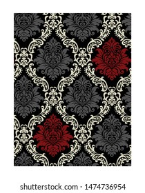 Damask seamless floral pattern. Royal wallpaper. Flowers on a black background. Stylish ornament.