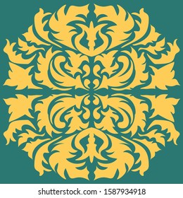 Damask seamless floral pattern. Royal wallpaper. Flowers, leaves on a green background. EPS 10.