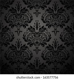 Damask Seamless Floral Pattern. Royal Wallpaper. Flowers On A Black Background.