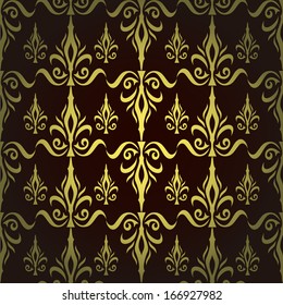Damask seamless floral pattern. Royal wallpaper. Flowers and crowns on a dark background. EPS 10