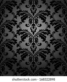 Damask seamless floral pattern. Royal wallpaper. Flowers on a black background.