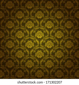 Damask seamless floral pattern. Royal wallpaper. Floral ornaments on a green background. Vector illustration EPS 10