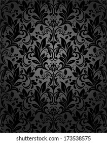 Damask seamless floral pattern. Royal wallpaper. Flowers on a black background.