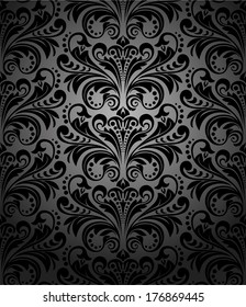 Damask seamless floral pattern. Royal wallpaper. Flowers on a black background.