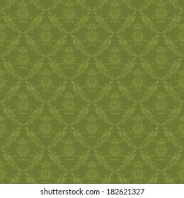 Damask seamless floral pattern. Royal wallpaper. Floral ornaments on a green background. Vector illustration.