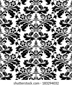 Damask seamless floral pattern. Royal wallpaper. Flowers on a black and white background.