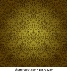 Damask seamless floral pattern. Royal wallpaper. Flowers on a green background. Vector illustration EPS 10.
