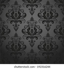 Damask seamless floral pattern. Royal wallpaper. Flowers on a black background.