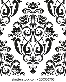 Damask seamless floral pattern. Royal wallpaper. Flowers on a black and white background.