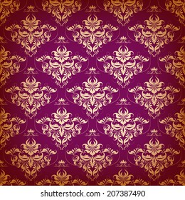 Damask seamless floral pattern. Royal wallpaper. Flowers and crowns on a dark background.