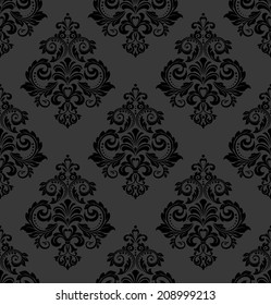 Damask seamless floral pattern. Royal wallpaper. Flowers on a black background.