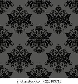 Damask Seamless Floral Pattern. Royal Wallpaper. Flowers On A Black Background.