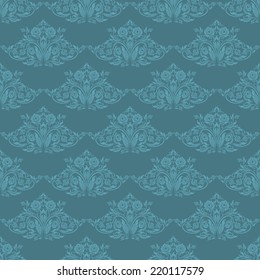 Damask seamless floral pattern. Royal wallpaper. Floral ornaments on blue background. Vector illustration