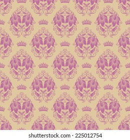 Damask seamless floral pattern. Royal wallpaper. Floral ornaments on beige background. Vector illustration