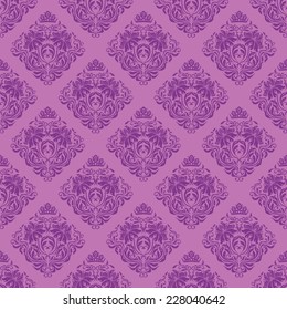 Damask seamless floral pattern. Royal wallpaper. Floral ornaments on a lilac background. Vector illustration