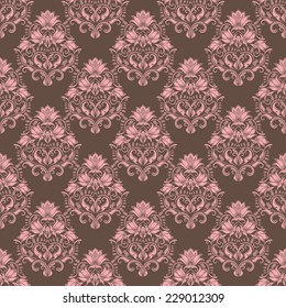 Damask seamless floral pattern. Royal wallpaper. Floral ornaments on gray background. Vector illustration