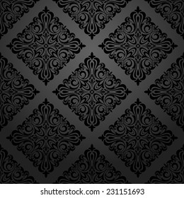 Damask seamless floral pattern. Royal wallpaper. Flowers on a black background.